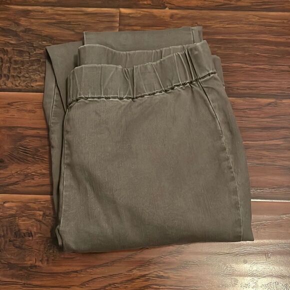 Soft Surroundings Distressed Green Pull-On Pants Contemporary Casual Boho - Picture 2 of 13